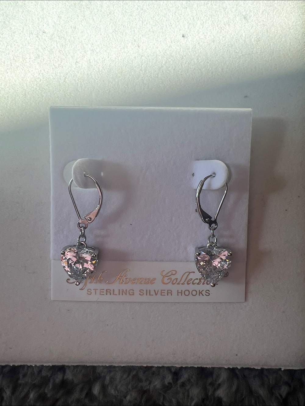 Sterling Silver Pink Heart Drop Earrings with Lever Hooks